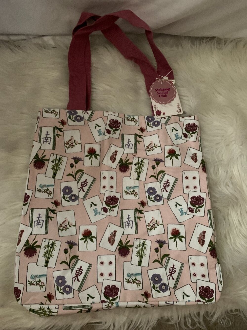 MAHJONG SOCIAL CLUB Mahjong Tiles Graphic Canvas Tote Bag in Lilac Multi